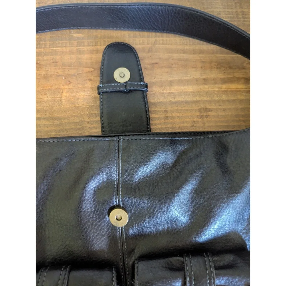 Vintage Black Faux Leather Shoulder Bag Purse with Buckled Pockets‎ Trendy